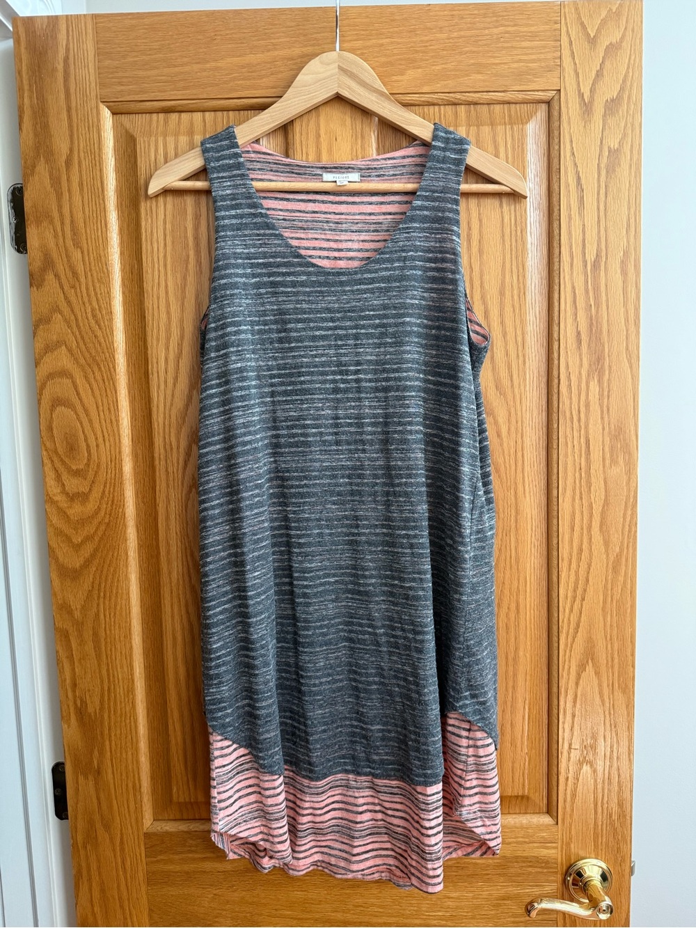 Pleione Striped Sleeveless Tunic in Coral and Charcoal